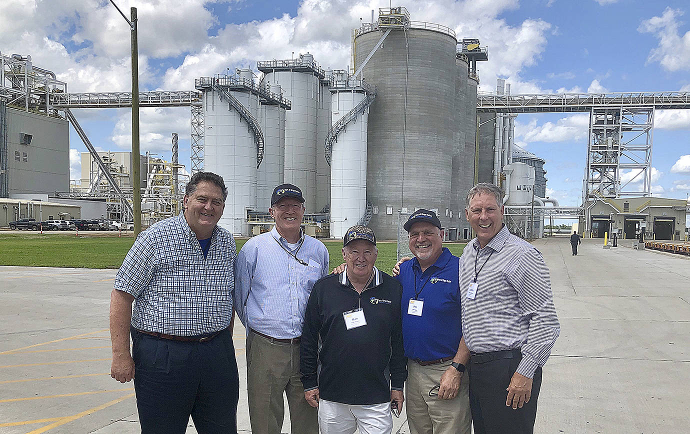 COURTESY PHOTO                                Port of Grays Harbor leadership visited the grand opening of AGP’s new Aberdeen, South Dakota soybean processing plant in July. Pictured from left are Port Executive Director Gary Nelson, Port Commissioner Tom Quigg, Port Commission President Stan Pinnick, Port Commissioner Phil Papac and Port Deputy Executive Director Leonard Barnes.
