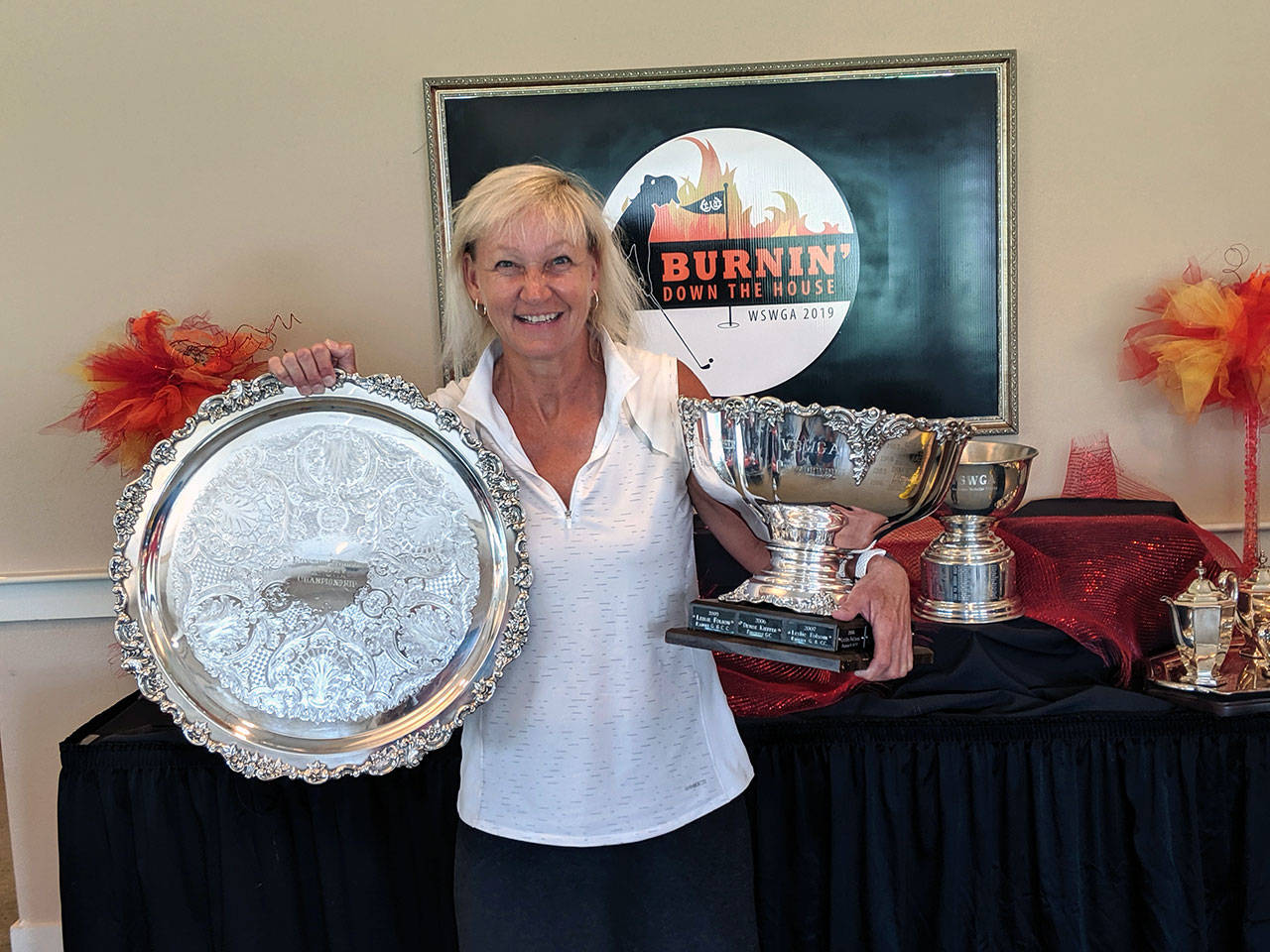 Hoquiam’s Gretchen Klein poses for a photo after winning the Washington State Women’s Golf Association Senior Amateur Tournament on Wednesday in Walla Walla. (Submitted Photo)