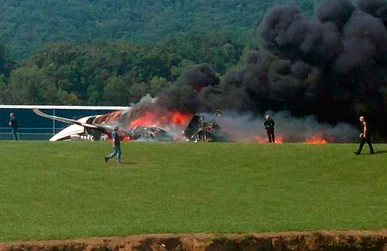 A plane carrying former NASCAR driver Dale Earnhardt Jr. and his family skidded off a runway on Tennessee on Thursday. Everyone on board was able to evacuate the plane before it became engulfed in flames. (First Coast News)