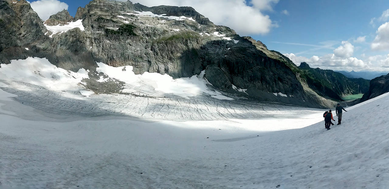 About 80% of Columbia Glacier had no snowpack in the beginning of August, exposing it to the sun and to melting. (Zachariah Bryan / The Herald)