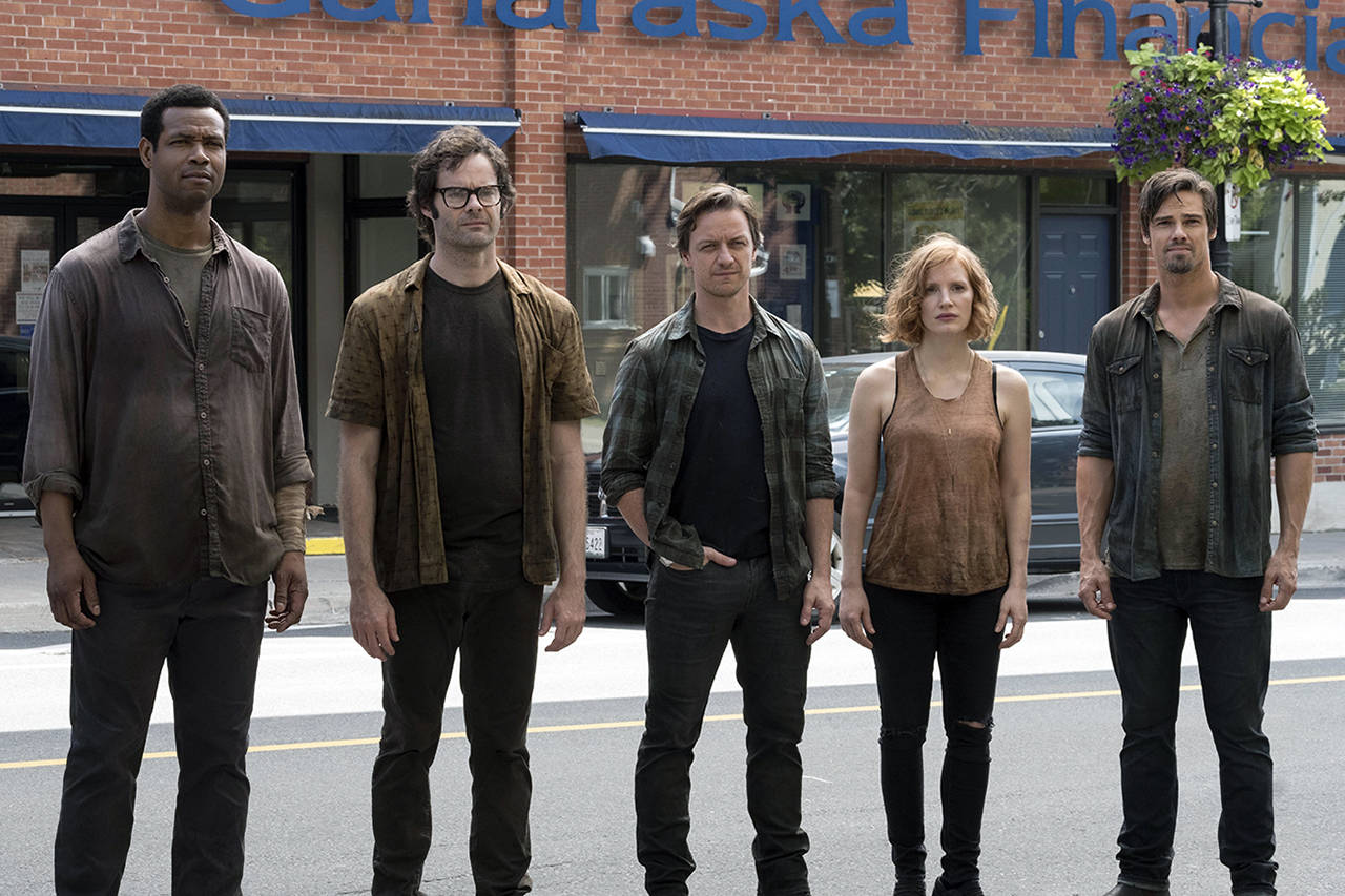 From left, Isaiah Mustafa as Mike Hanlon, Bill Hader as Richie Tozier, James McAvoy as Bill Denbrough, Jessica Chastain as Beverly Marsh and Jay Ryan as Ben Hascomb star in “It: Chapter Two.”