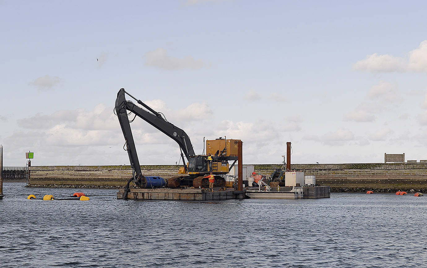 DAN HAMMOCK | GRAYS HARBOR NEWS GROUP                                There are two dredges working Westport Marina during the first dredging project the marina has seen in 30 years. This, the larger of the two, was near the marina entrance off floats 7 and 9 Oct. 8.