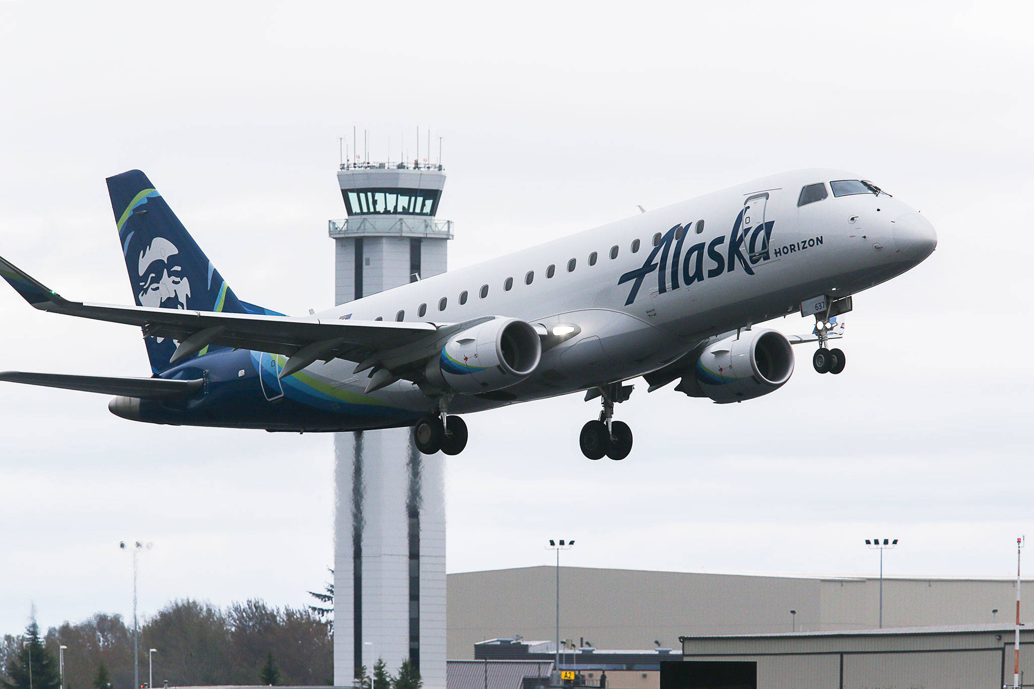 An Alaska Airlines plane takes off from Paine Field on Wednesday in Everett. (Andy Bronson / The Herald)                                An Alaska Airlines plane takes off from Paine Field on Wednesday in Everett. (Andy Bronson / The Herald)