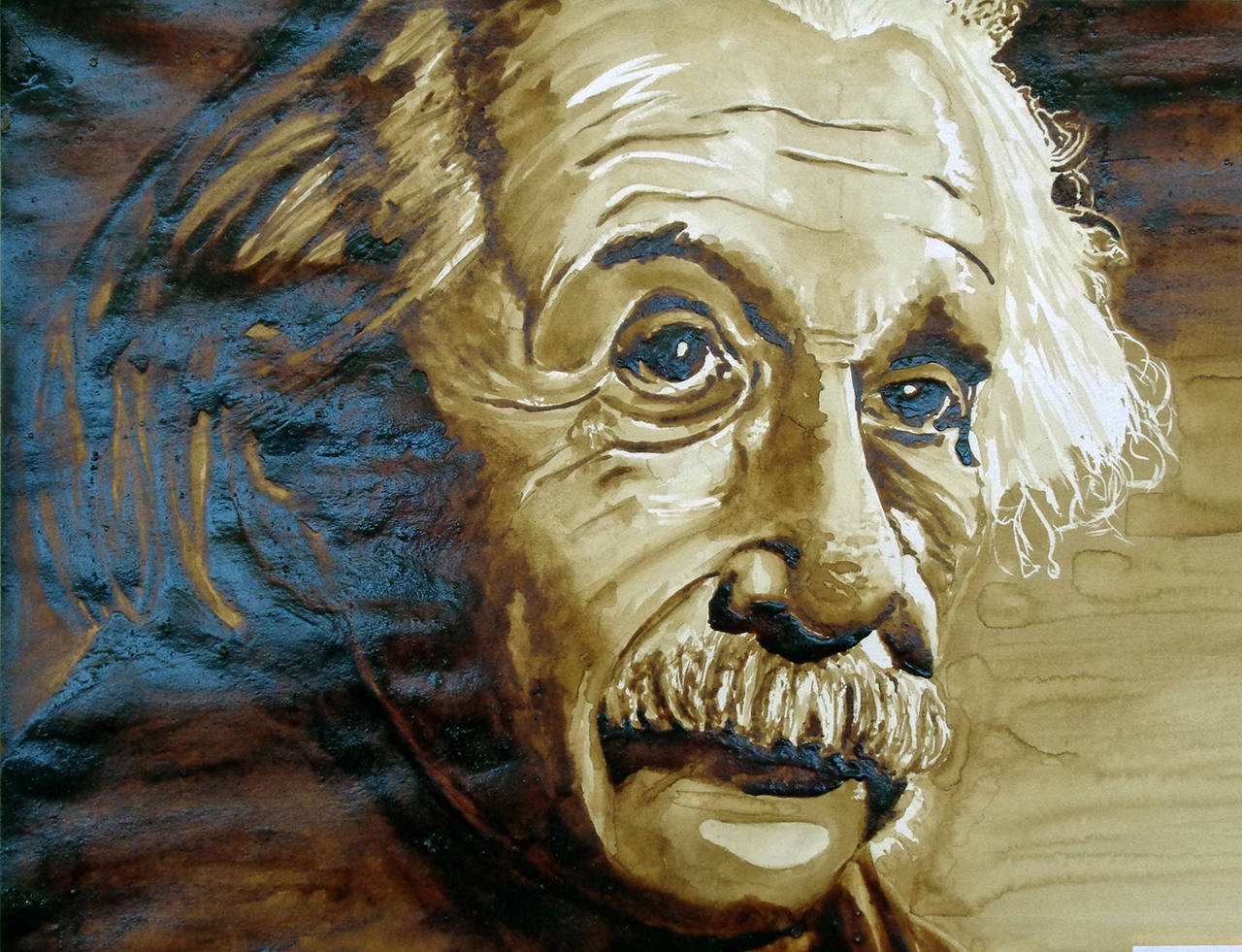 Courtesy photos                                A Stafford Creek inmate created this portrait of Albert Einstein using coffee. It’s one of dozens of art pieces that will be on display Nov. 13 at the prison.