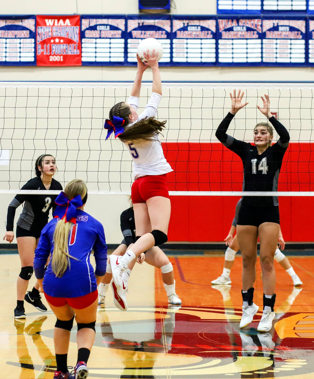 Willapa Valley’s Olivia Betrozoff (5) attempts a drop shot during the Vikings’ straight-set loss to Wahkiakum in a 2B District IV quarterfinal on Saturday in Menlo. (Photo by Larry Bale)