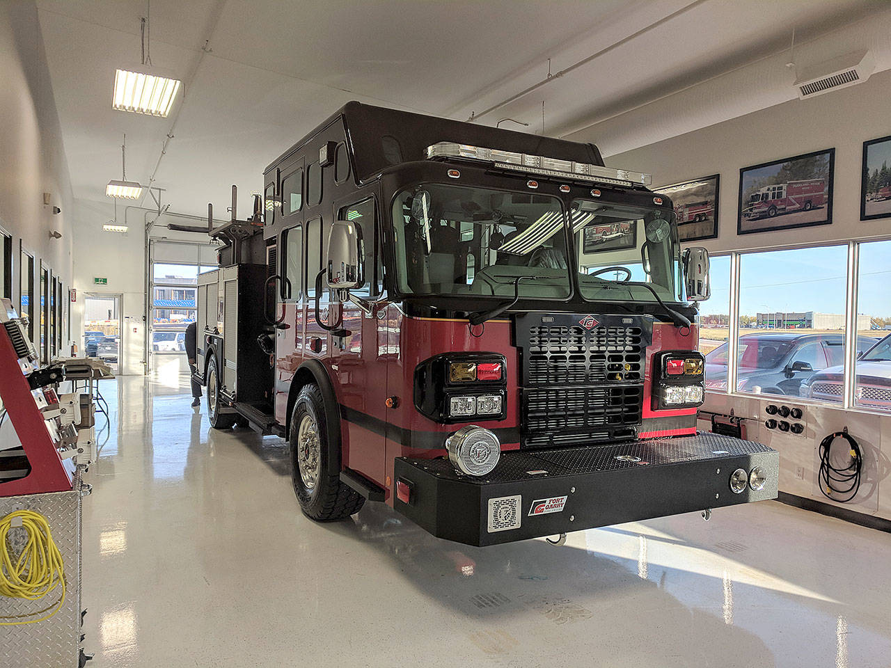 The Ocean Shores Fire Department’s new engine, currently en route from its place of manufacture in Canada. (Courtesy Ocean Shores Fire Department)