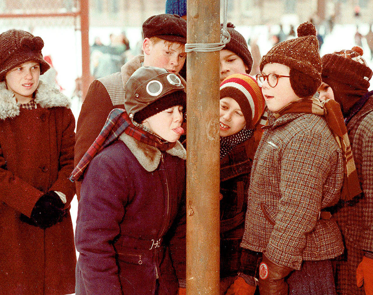 Scott Schwartz, left, as Flik, and Peter Billingsley, right, as Ralphie in a scene from “A Christmas Story.” (MGM)