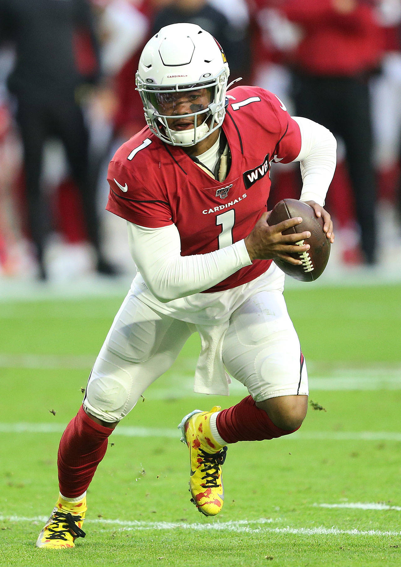 Arizona Cardinals quarterback Kyler Murray takes off on a keeper in the first quarter, December 15, 2019, at State Farm Stadium. (Tribune News Service)