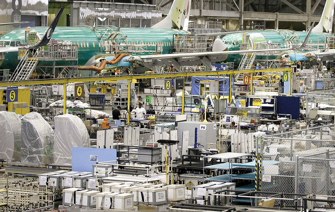 Boeing’s plant in Renton, Wash., where the now-grounded 737 Max was assembled. Discovery of a new software flaw further clouds the plane’s return to service in the wake of two fatal crashes. (Dean Rutz/Seattle Times)