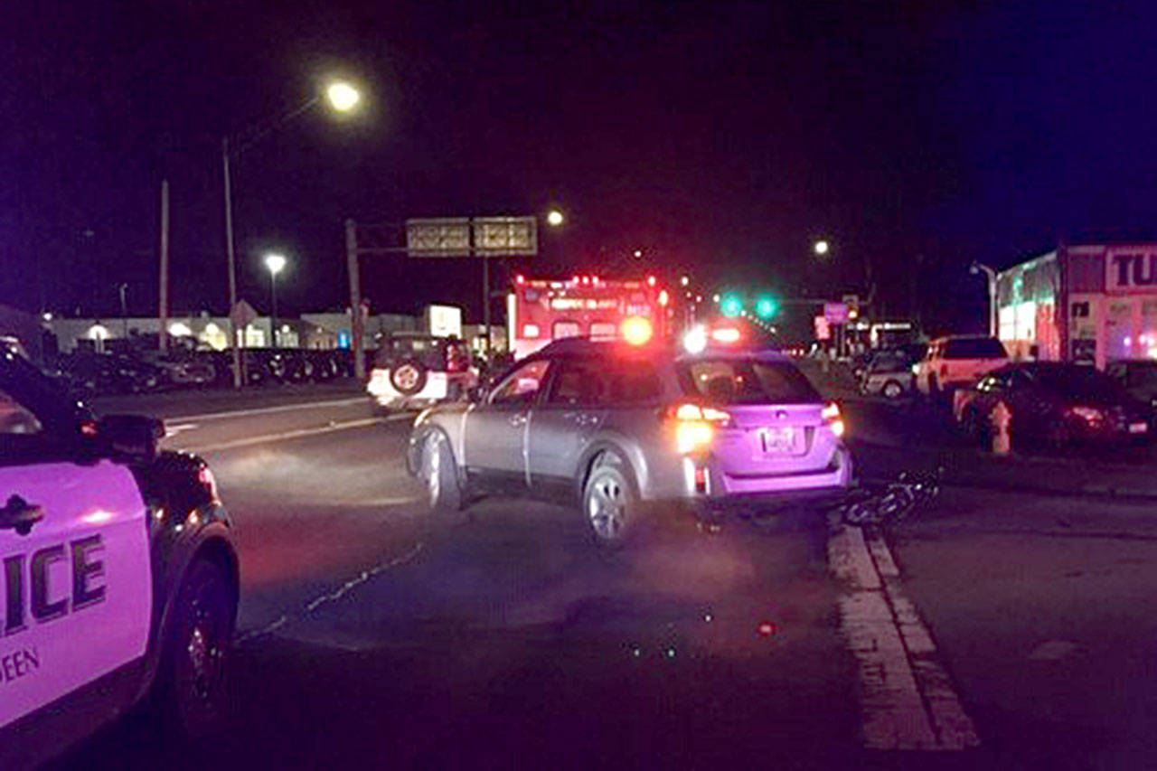 The scene of a collision between a bicycle and car in South Aberdeen Monday evening. (Courtesy of the Aberdeen Police Department)