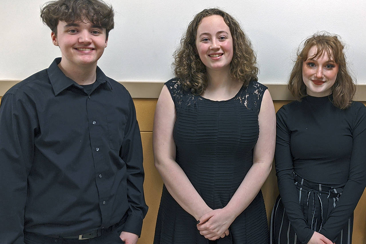 Ian Dorsch photo                                From left, student singers Jax Eaton, Allison Patterson and Emma Dorsch brought regional honors to Aberdeen.