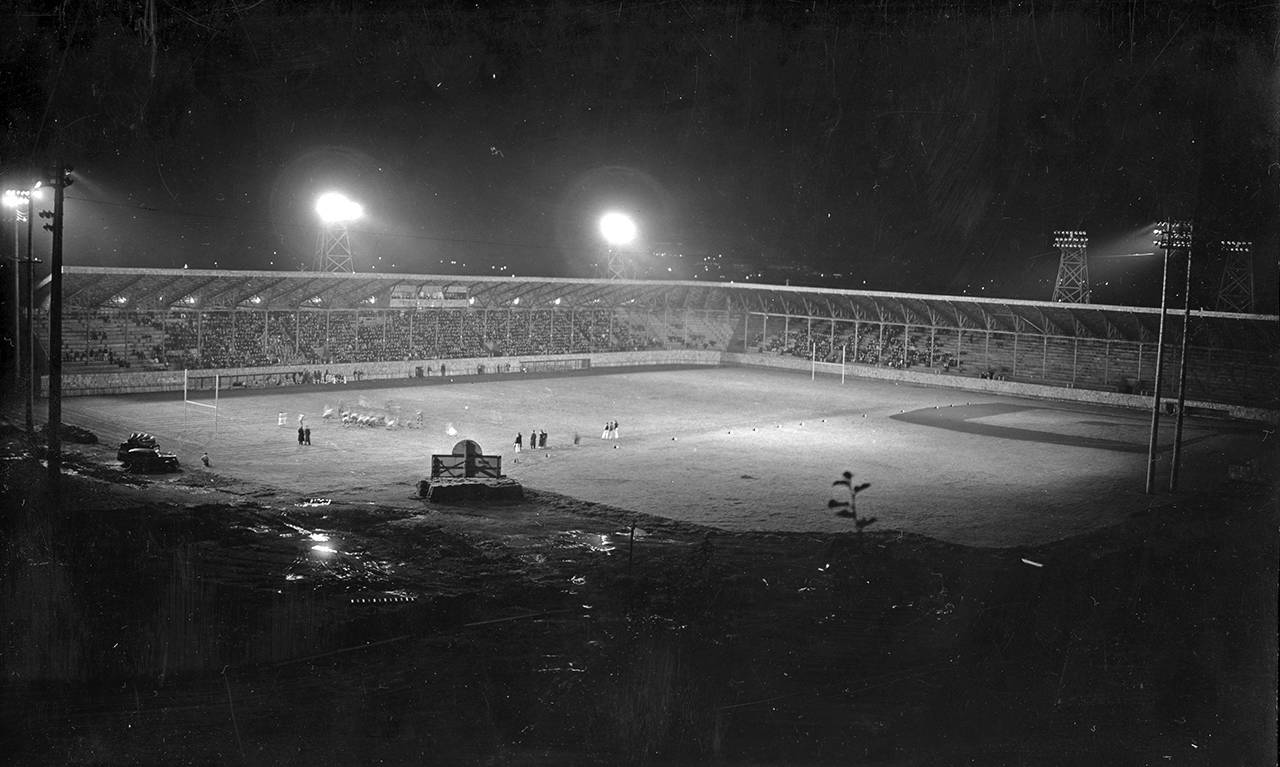 Photos Courtesy Polson Museum                                The localized exhibit includes histories of some of the major sports venues around the Harbor, including Olympic Stadium in Hoquiam. This photo was taken during a night game in 1940.
