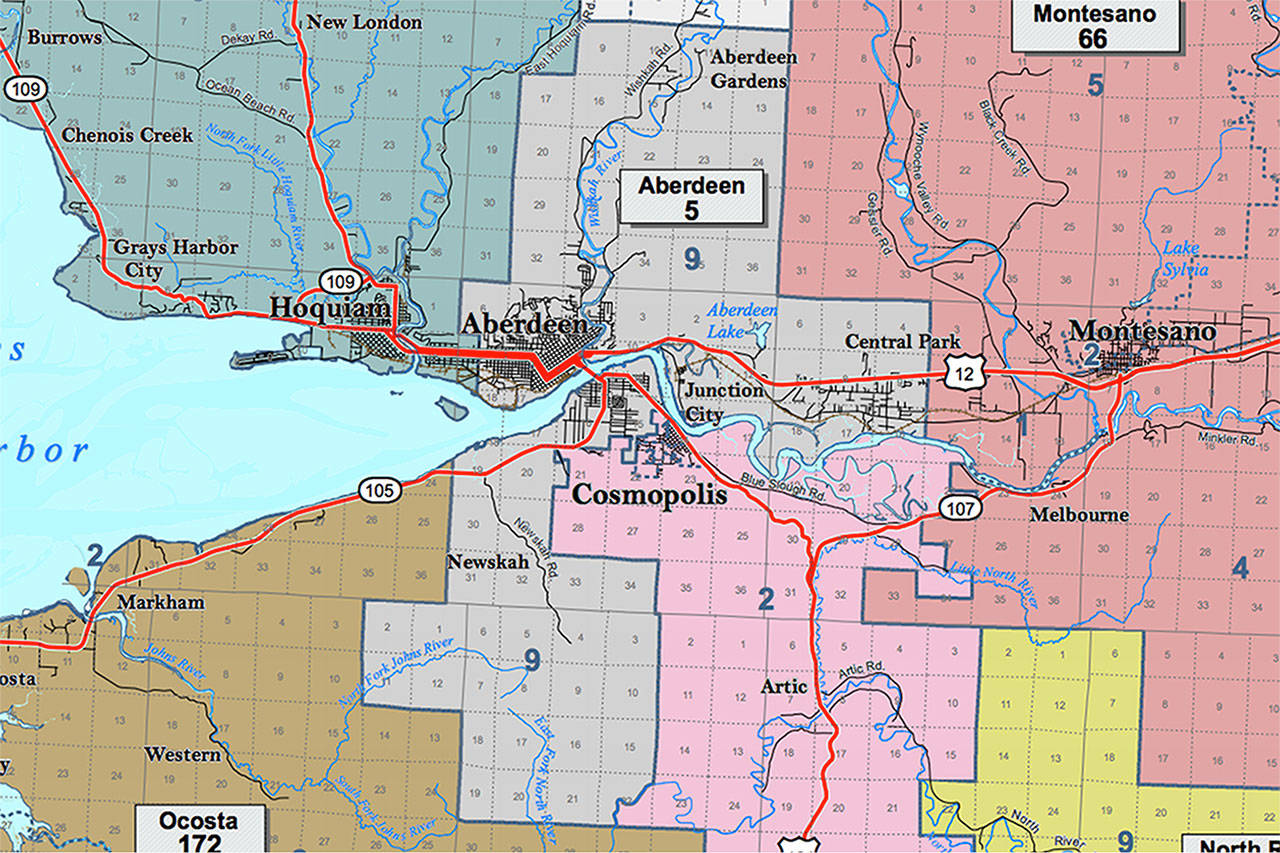 A map showing the boundary of the Aberdeen School District. (Courtesy of Grays Harbor County)