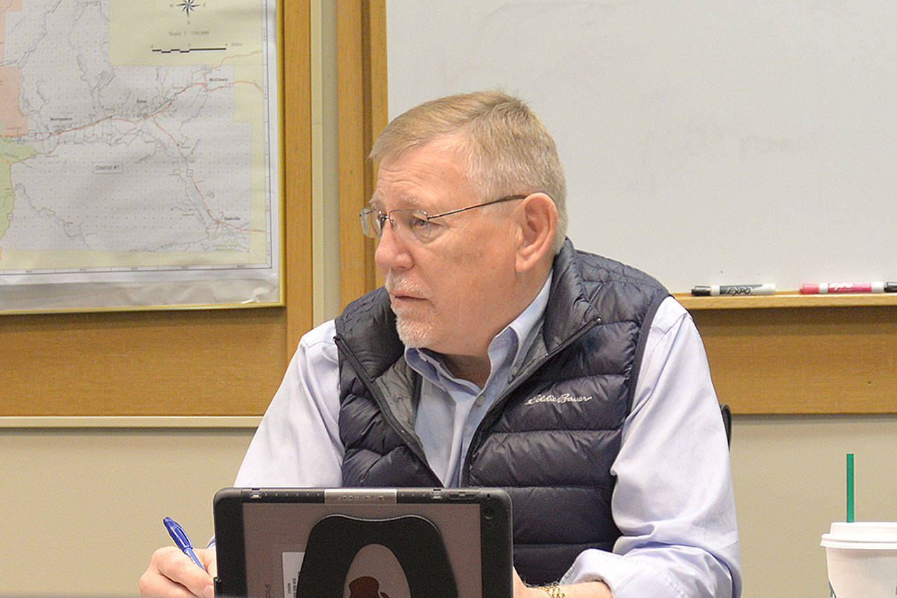 Grays Harbor County Commissioner Randy Ross speaks about the City of Aberdeen’s request for funding for its homeless camp at the morning commissioners meeting on Tuesday. (Thorin Sprandel | Grays Harbor News Group)