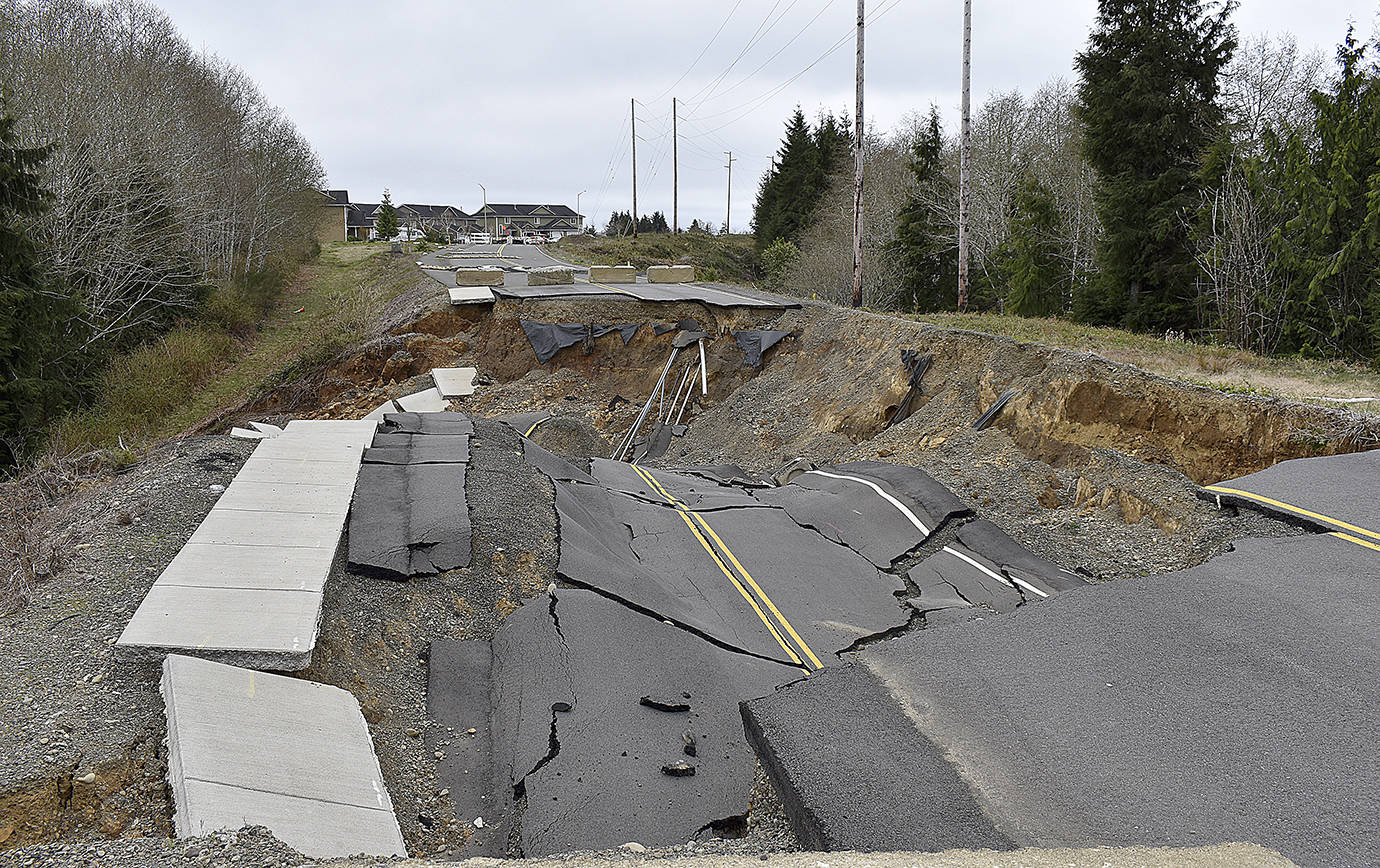 DAN HAMMOCK | GRAYS HARBOR NEWS GROUP                                 The damage on Basich Boulevard will cost an estimated $500,000 to repair. The City of Aberdeen is pursuing funding options to fix the slide area, which provides access to the hospital and is a tsunami evacuation route.