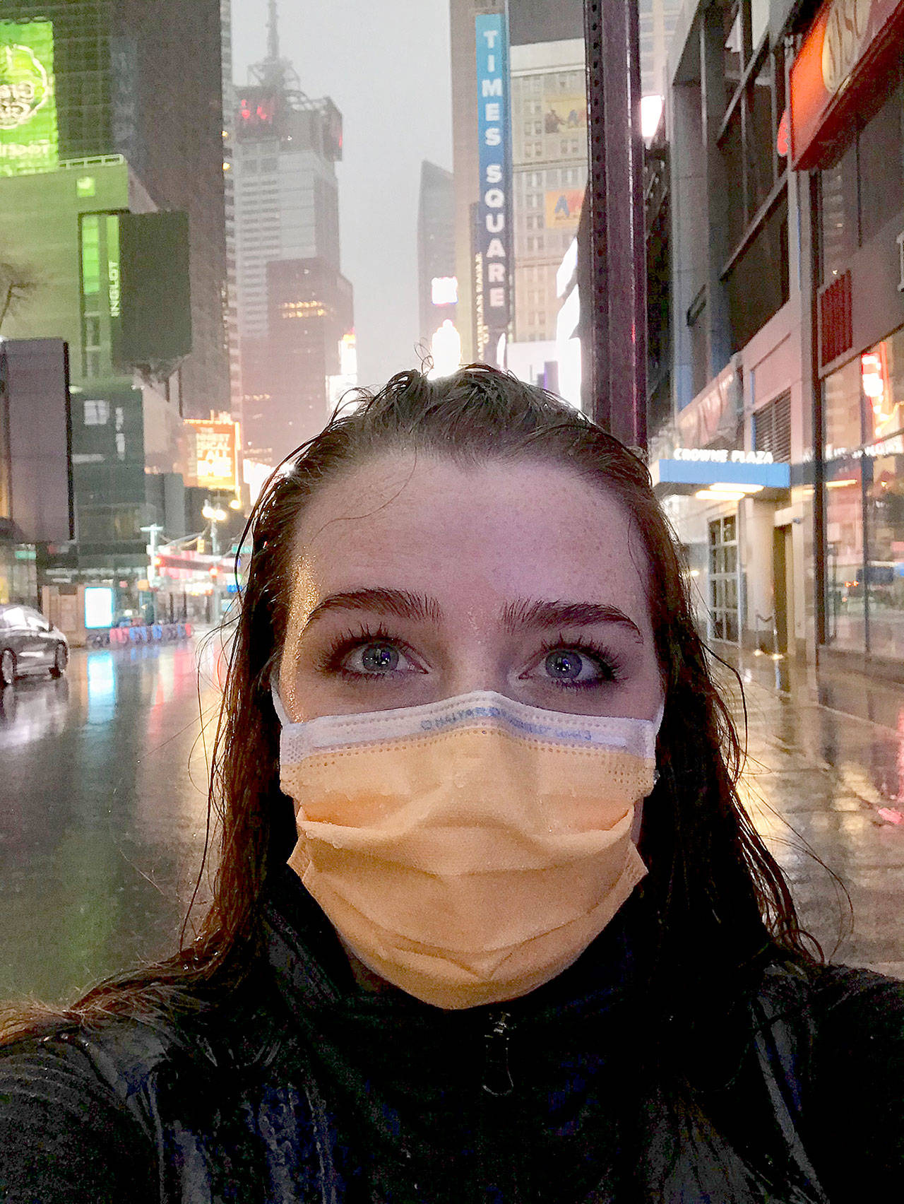 Christina Greenway poses in Times Square. She was in New York to serve as reinforcement for nurses in the city’s response to an overwhelmed medical system. (Courtesy photos)
