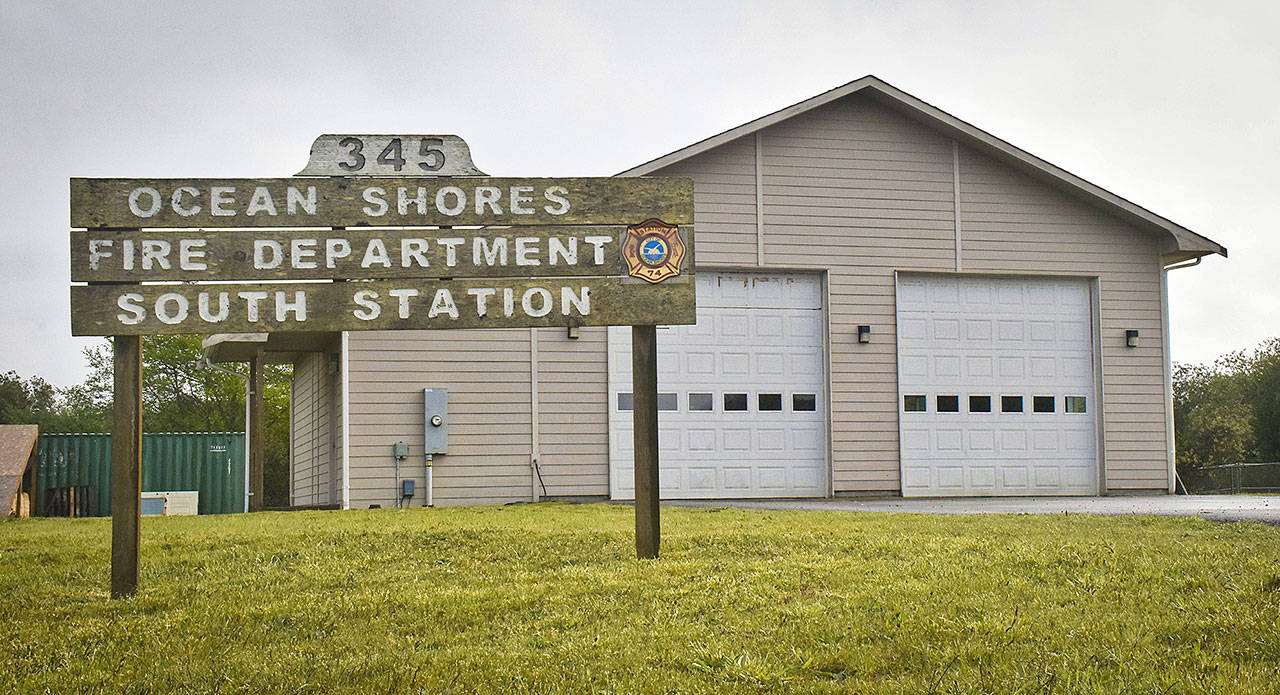 Ocean Shores’ unmanned second fire station, located about 1.2 miles west of Damon Point on Marine View Drive. (Photo by Scott D. Johnston)