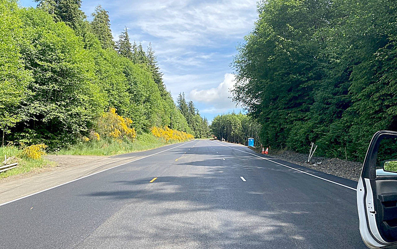 COURTESY DEPARTMENT OF TRANSPORTATION                                 New pavement on Highway 101 at Cosi Hill. The roadway was closed for five days as the roadway was paved, one of the last steps in the $10 million project to shore up a slide-prone section of roadway near milepost 79.