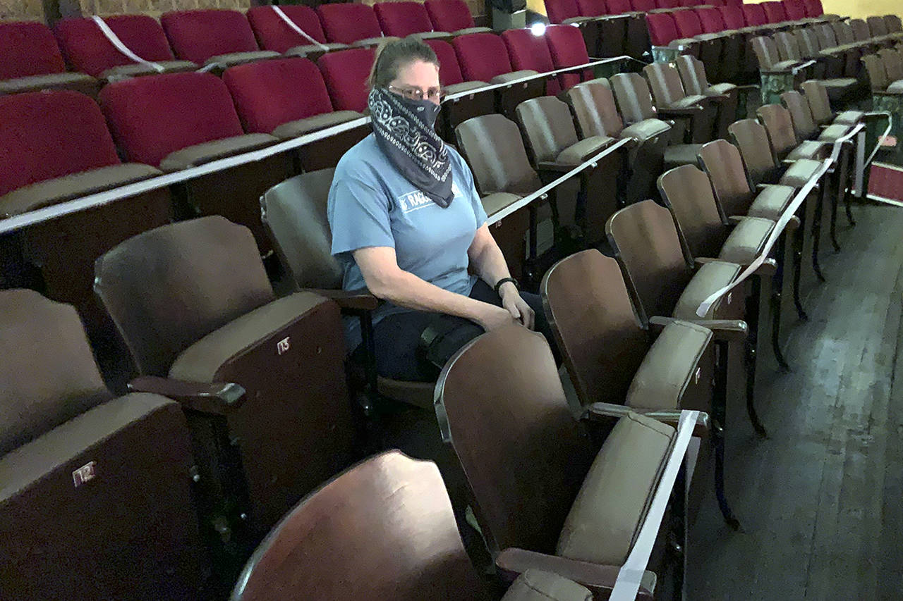Kat Bryant | Grays Harbor News Group                                Manager Jamie Brand has taped off socially spaced seating for next weekend’s reopening.