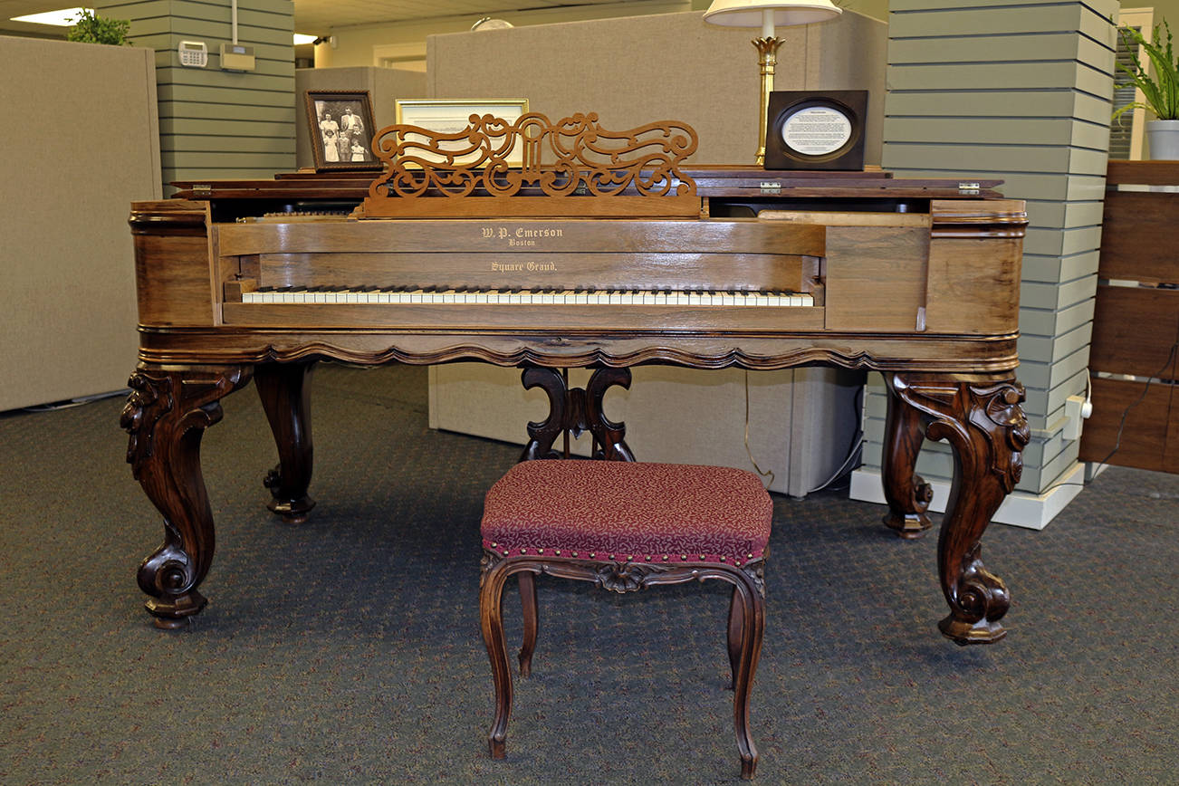 Photo by John Shaw                                 This rosewood square grand piano, originally owned by Carl S. and Belle Weatherwax, was recently donated to the Aberdeen Museum of History by Tom Quigg, who purchased the piano from his great aunt and uncle in 1975.