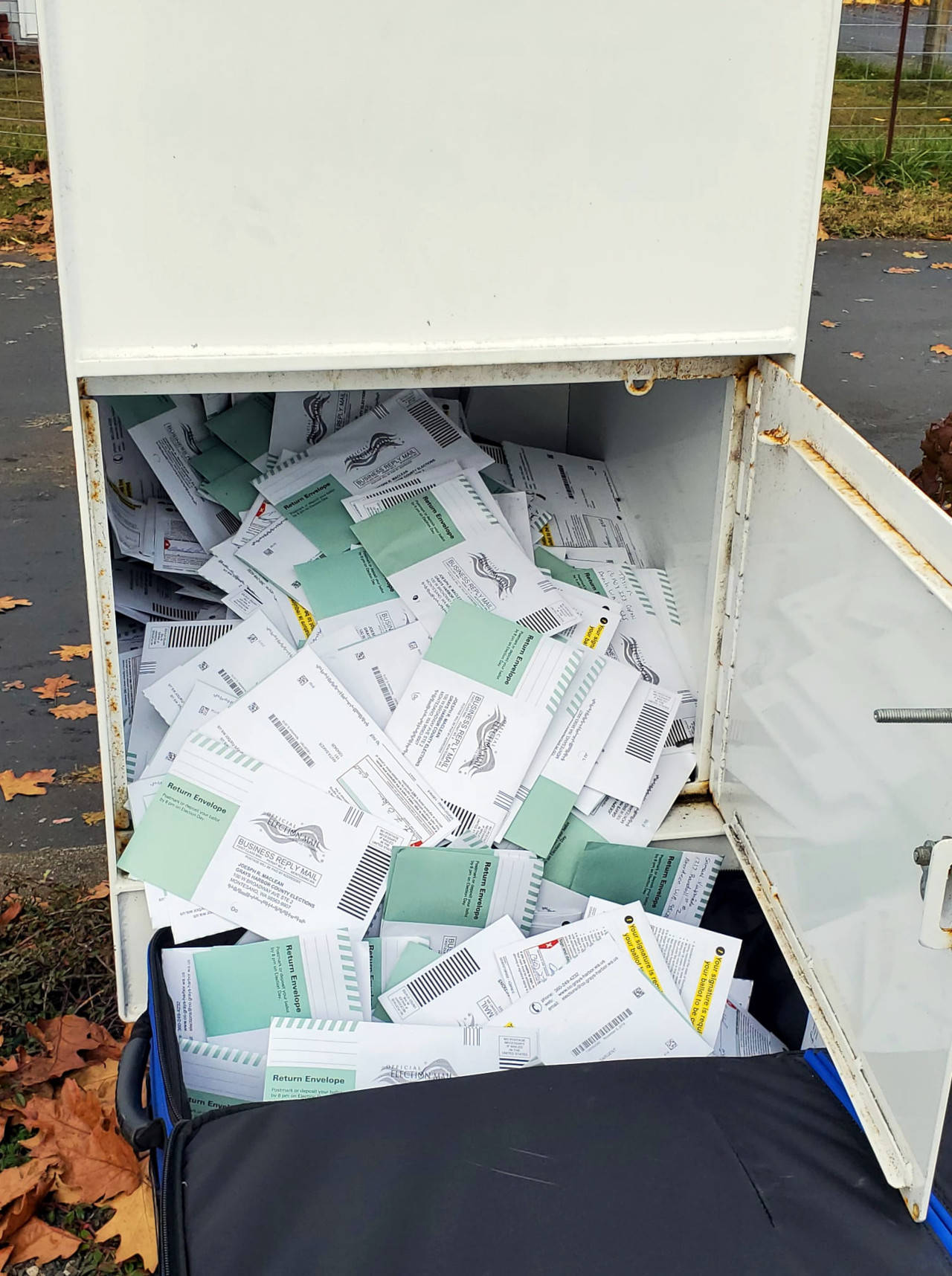 A drop-off ballot box in Hoquiam is filled with mail-in ballots in November 2019. (Photo courtesy of Grays Harbor County Auditor’s Office)