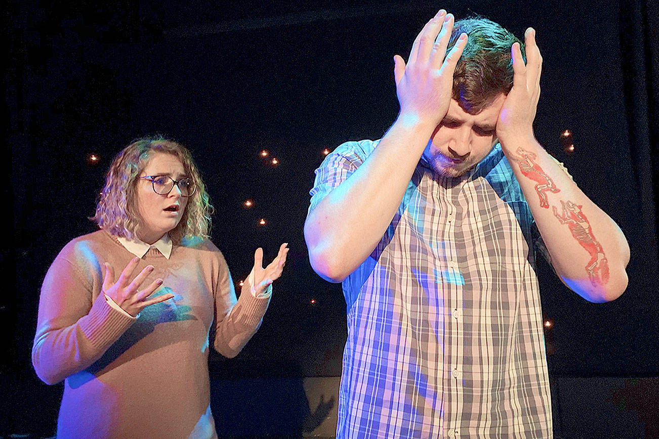 “Constellations” is a one-act drama for teens and adults featuring Julayne Fleury as Marianne, a Cambridge cosmologist, and Casey Bronson as Roland, a beekeeper. (Photos by Bri Bonnell)