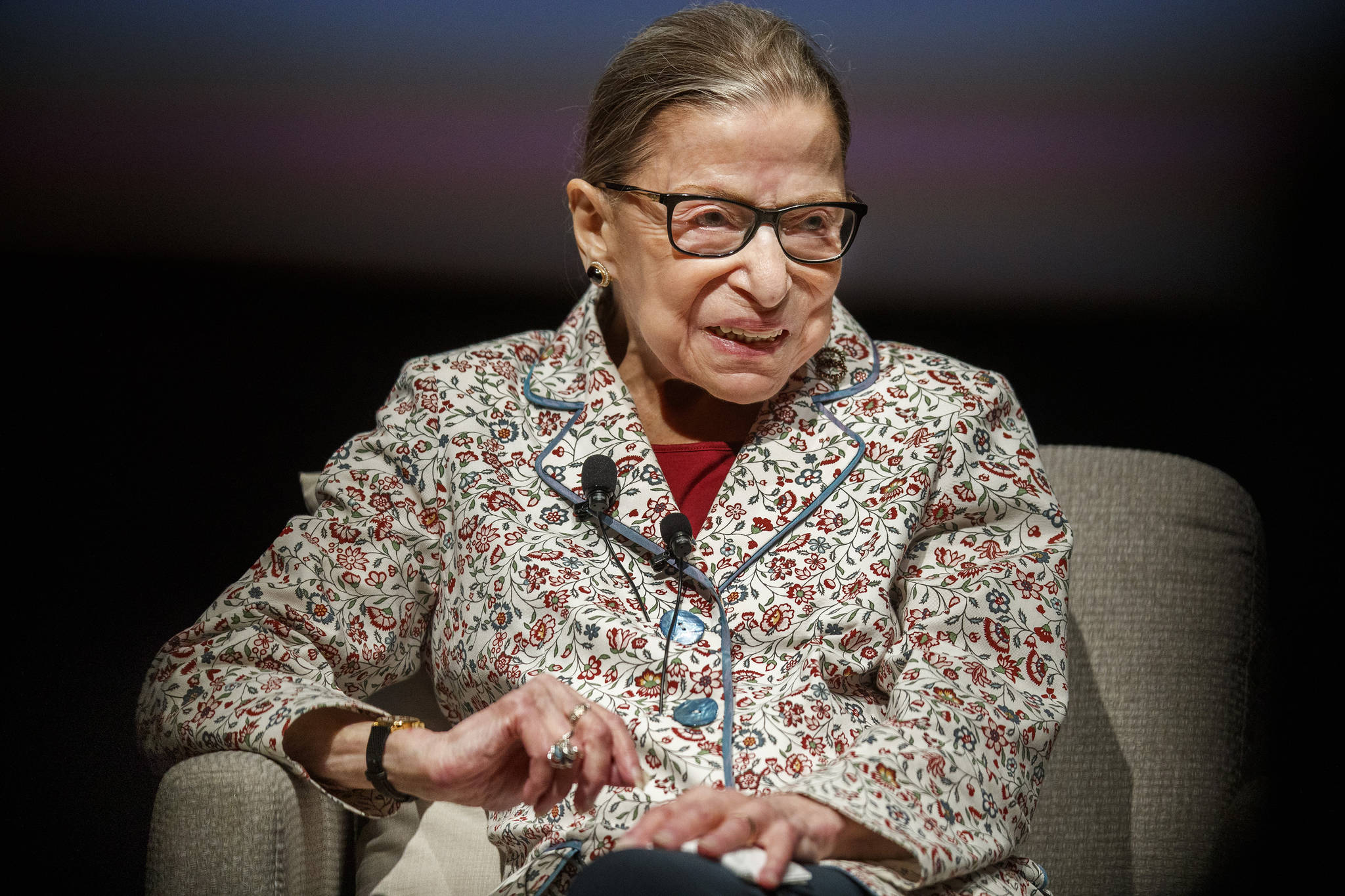 (Armando L. Sanchez/Chicago Tribune/TNS) Supreme Court Jusitice Ruth Bader Ginsburg attends a public conversation at the University of Chicago on September 9, 2019, in Chicago. She died Friday.
