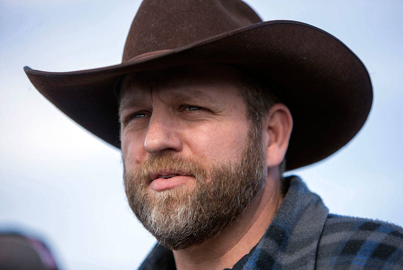 Ammon Bundy speaks during a news conference outside the Malheur National Wildlife Refuge on Jan. 6, 2016, during a standoff near Burns, Oregon. (Andy Nelson/The Register-Guard)