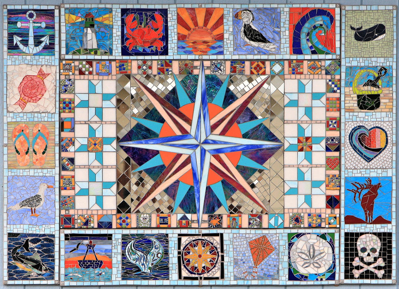 A new mosaic mural in Westport, which measures 5 feet by 7 feet, depicts a large quilt. (Courtesy photo)