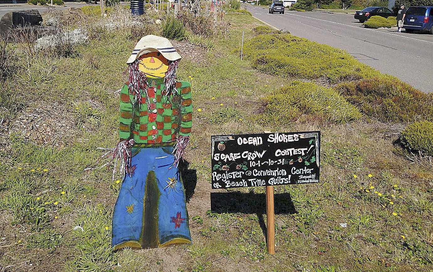 COURTESY JIM HUMMER A scarecrow welcomes visitors to the site of the Ocean Shores scarecrow contest.