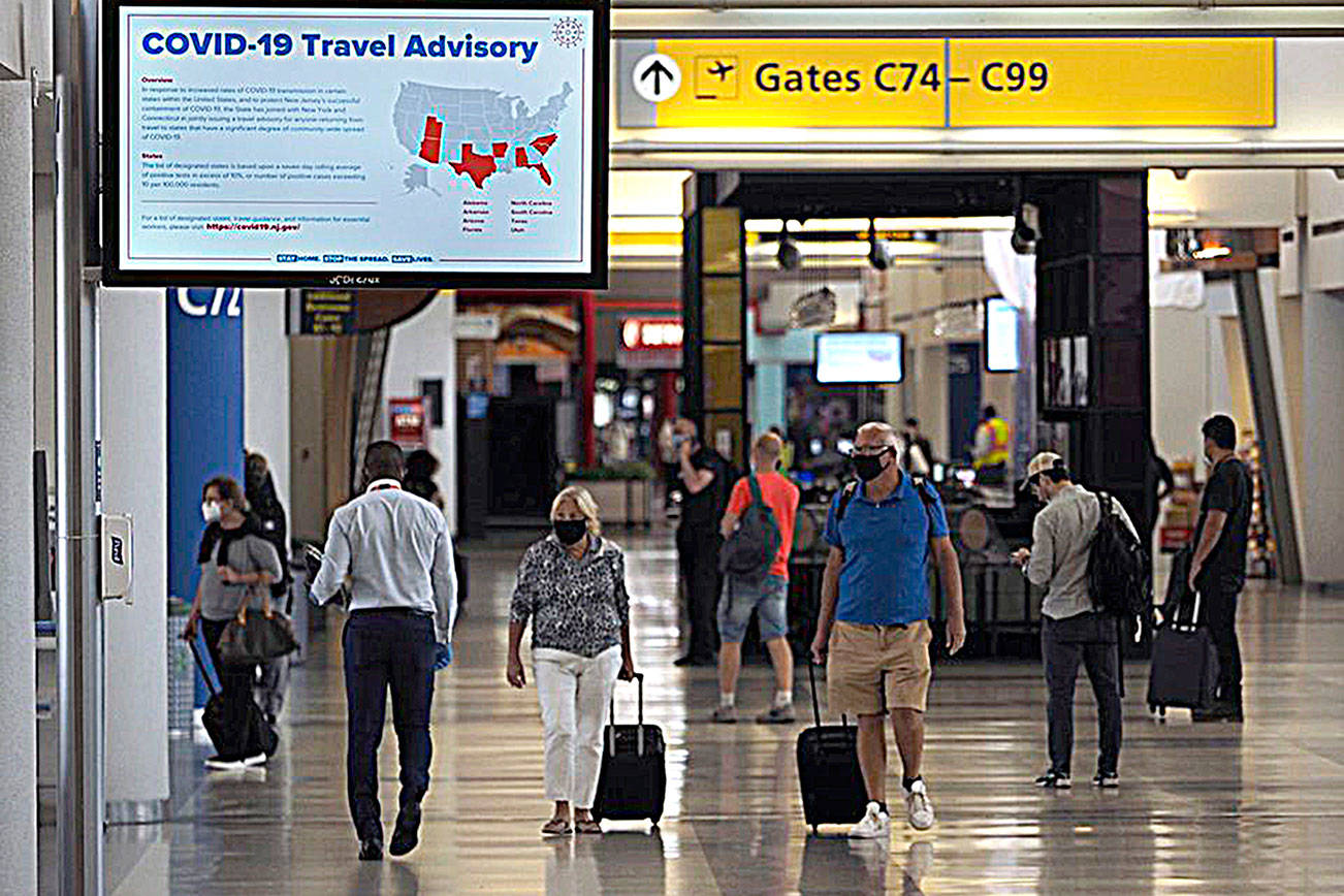 Airports and airlines take precautions to keep customers and employees safe during the coronavirus pandemic at places such as Newark Liberty airport in New Jersey.