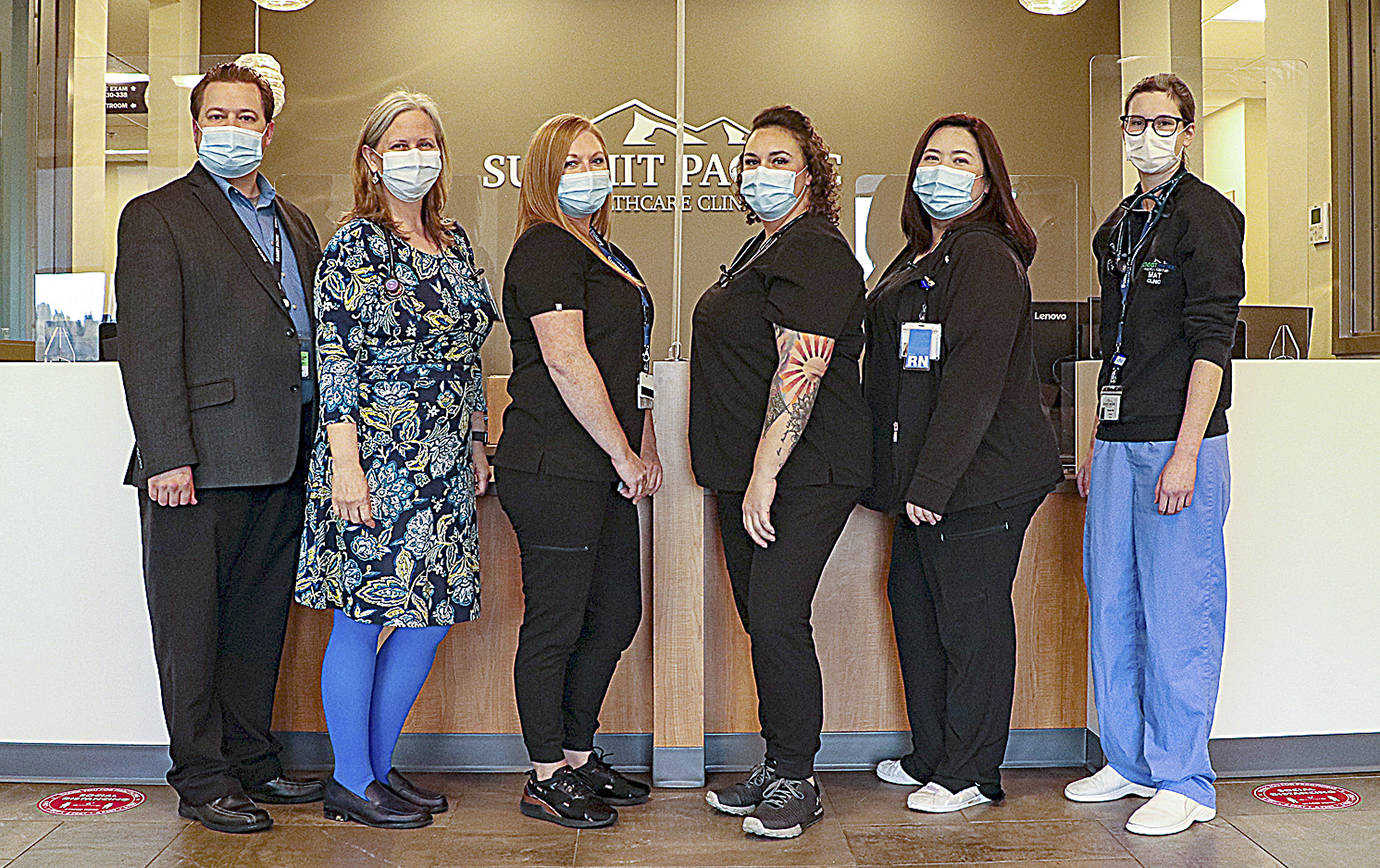COURTESY PHOTO 
The Summit Pacific Medical Center Medication Assisted Treatment Center Clinic team: Aaron DeBard, grants program manager; Dr. Shawn Andrews; Amber Miller, MA; Beth Hindbaugh, RN; Catherine Thorpe, RN; and Rebecca Bozeman, PA-C.