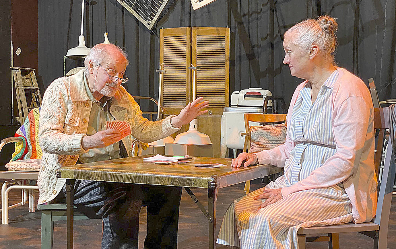 Brad Duffy, left, and Pat Sibley star in “The Gin Game,” the Driftwood Players’ latest production. (Photo by Bri Bonell)