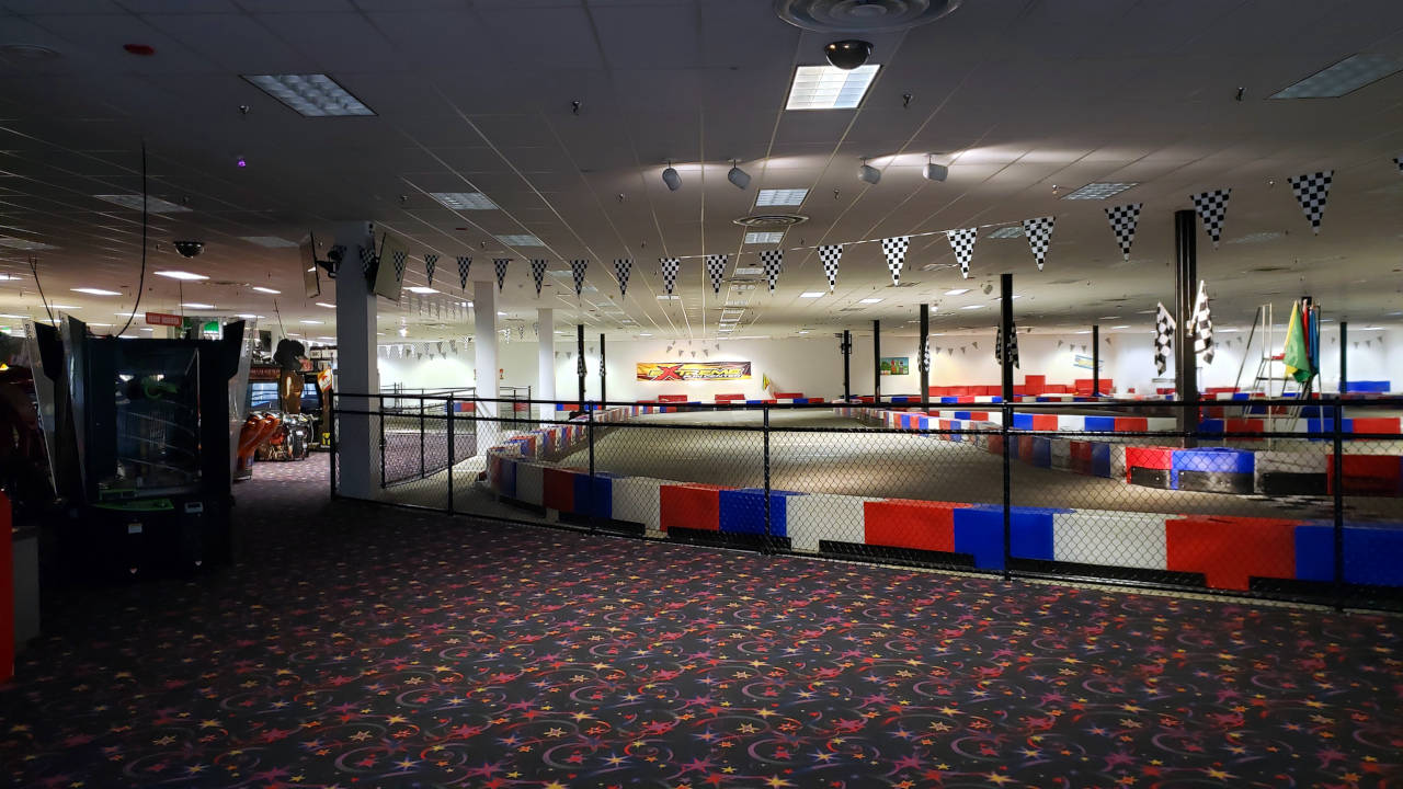 The Extreme Family Fun Center sits empty on Tuesday as lockdowns to entertainment-related businesses prevent the establishment from reopening. (Ryan Sparks | The Daily World)