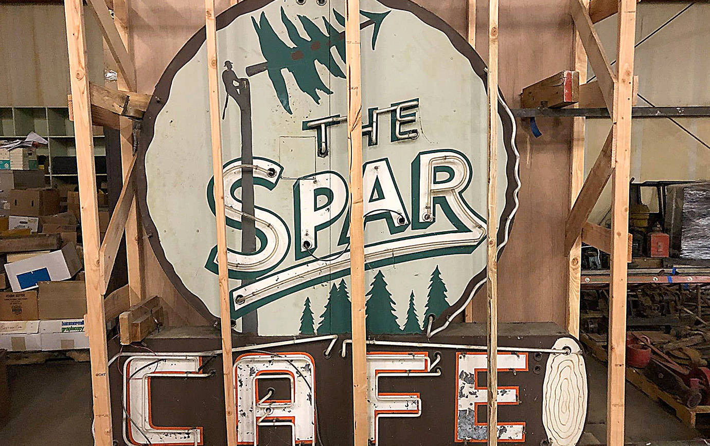COURTESY GEORGE DONOVAN
The Spar Cafe sign was recently moved to the Aberdeen Museum of History’s current storage warehouse on Port Industrial Road in early November. Collection items are being transferred from the armory annex across the street from the former site of the museum to the storage facility.