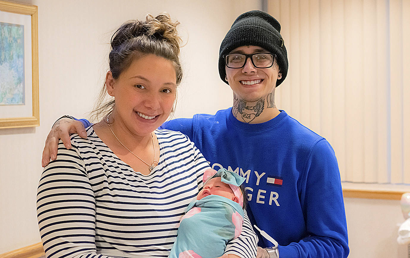 COURTESY GRAYS HARBOR COMMUNITY HOSPITAL 
Grays Harbor Community Hospital’s first baby of 2021 was born in the wee hours of Jan. 5. Lovayah Rain Hess is pictured here with parents Angela and Dominic.