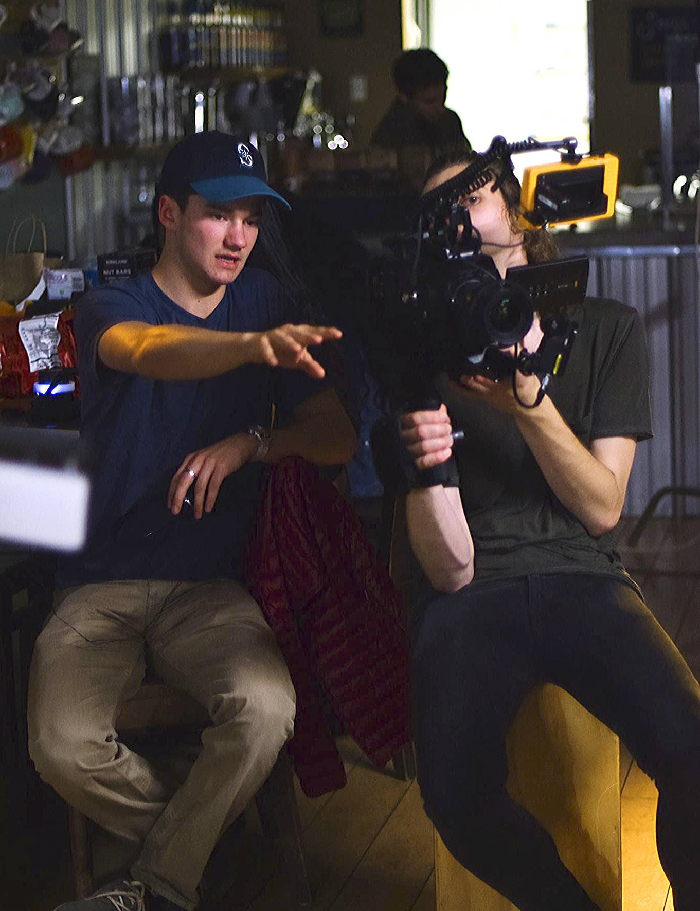 Colton Van Til gives direction to a cameraman on the set of “Aberdeen.”