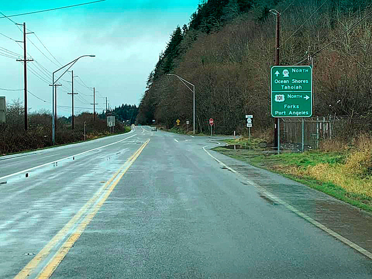COURTESY HOQUIAM POLICE DEPARTMENT 
A welcome sign, so to speak, greeted drivers on State Route 109 Tuesday afternoon - the road closed signs had come down as the state Department of Transportation reopened the roadway after determining no significant damage that would indicate future slope concerns at the scene of a major slide and subsequent smaller slide that closed the roadway twice over the past two weeks.
