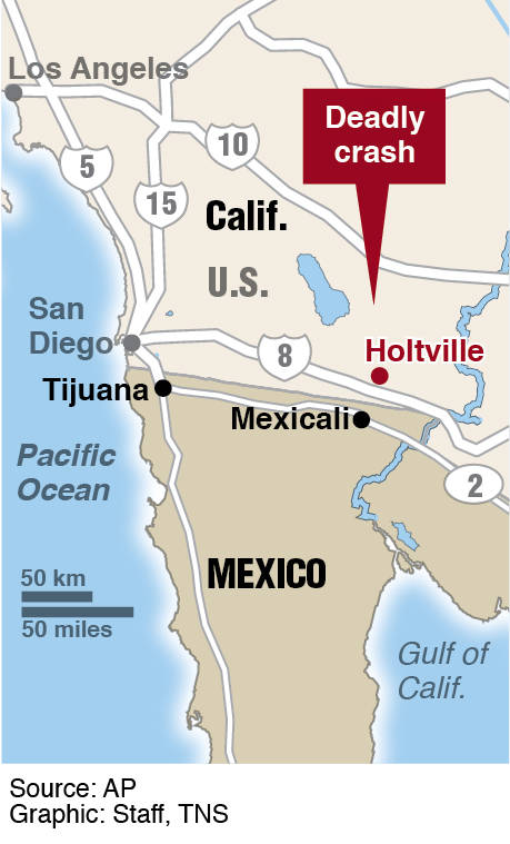 Locator map of deadly car crash in California.