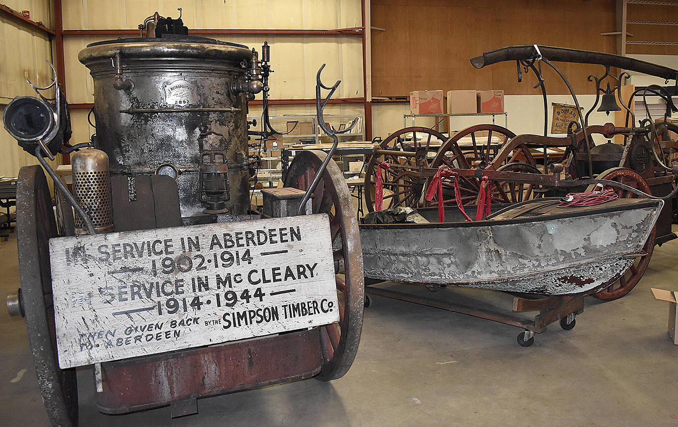 DAN HAMMOCK / THE DAILY WORLD 
The Aberdeen Museum of History artifacts that survived the armory fire of 2018 sit in a warehouse off Port Industrial Road as the museum board continues to look at options for long-term storage and future collection display.