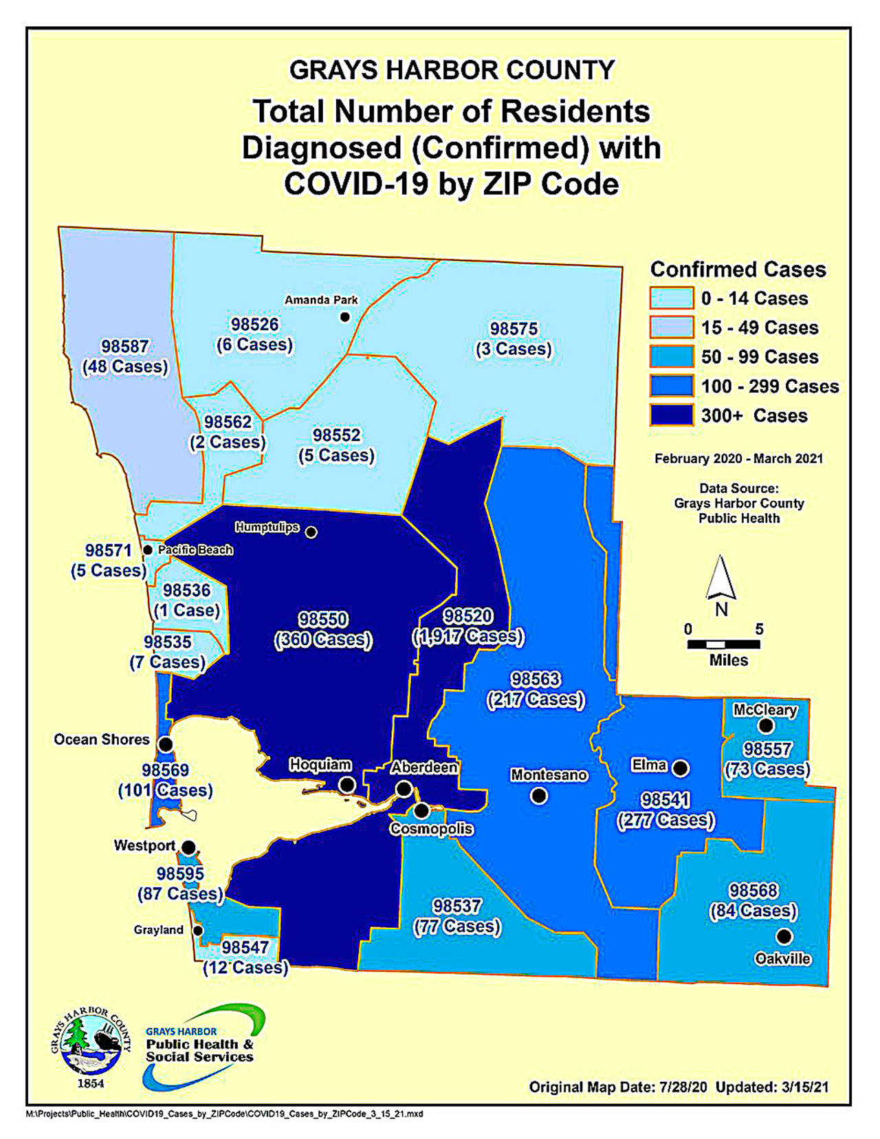 COVID cases by zip code, updated March 15.