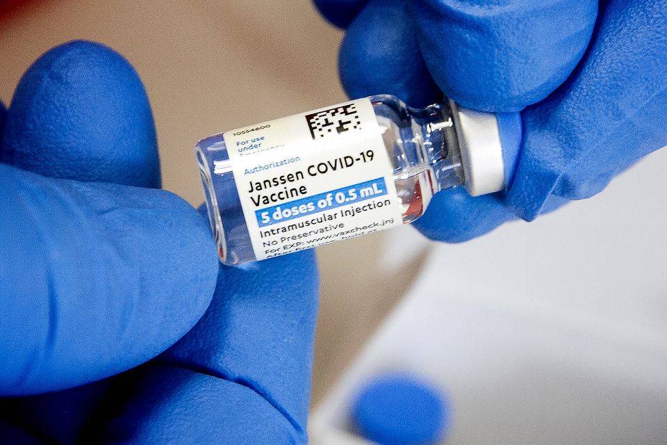 Aristide Economopoulos / NJ Advance Media 
A vial of the vaccine by Janssen Pharmaceuticals, a company owned by Johnson & Johnson. Federal health officials said early Tuesday they were urging a pause in the use of Johnson & Johnson’s COVID-19 vaccine after reports of six serious blood clots, and officials in Washington state and around the country quickly complied.