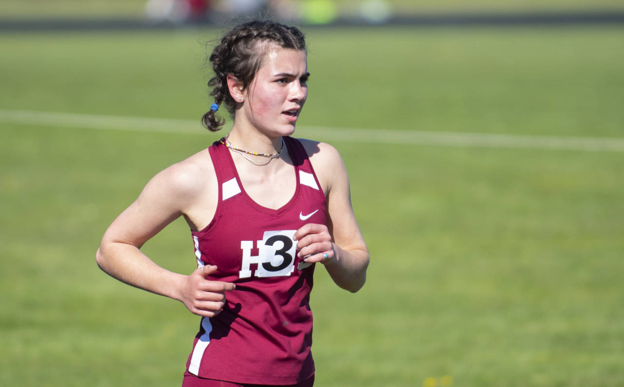 ERIC TRENT | THE CHRONICLE Hoquiam’s Jane Roloff won the girls 3,200 meter race at a track and field meet on Tuesday in Adna.