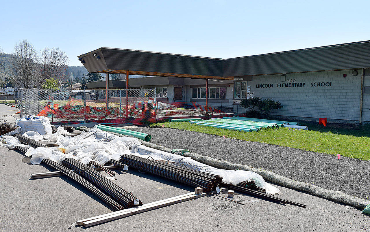 DAN HAMMOCK / THE DAILY WORLD 
The major renovation project at Hoquiam’s Lincoln Elementary School continues and is expected to be finished in time for students’ return in the fall.
