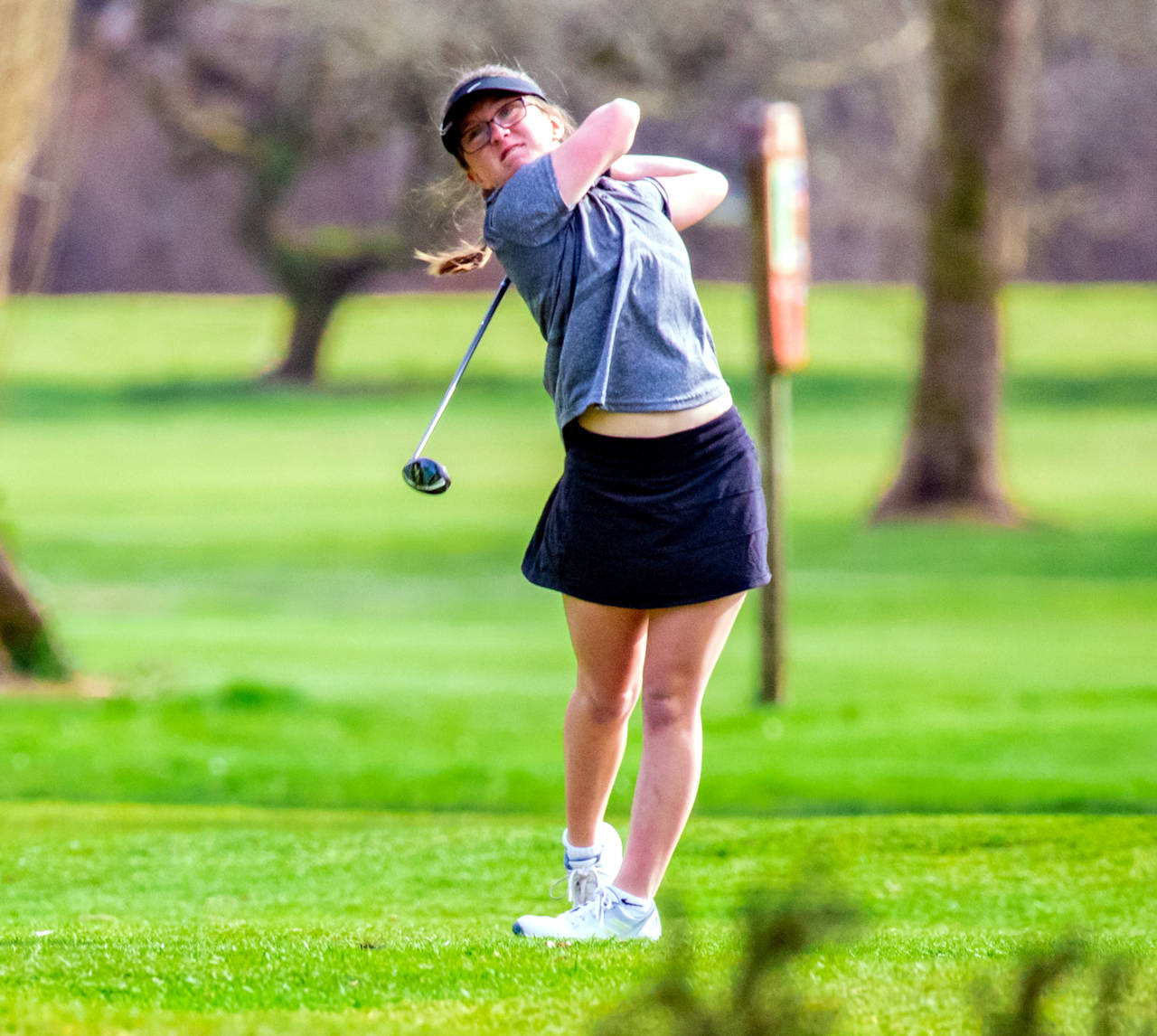 PHOTO BY SHAWN DONNELLY Montesano’s Hailey Blancas, seen here in a file photo, won a district title and led the Bulldogs to the team district championship at the 1A District 4 Championship Meet on Thursday at Oaksridge Golf Course in Elma.