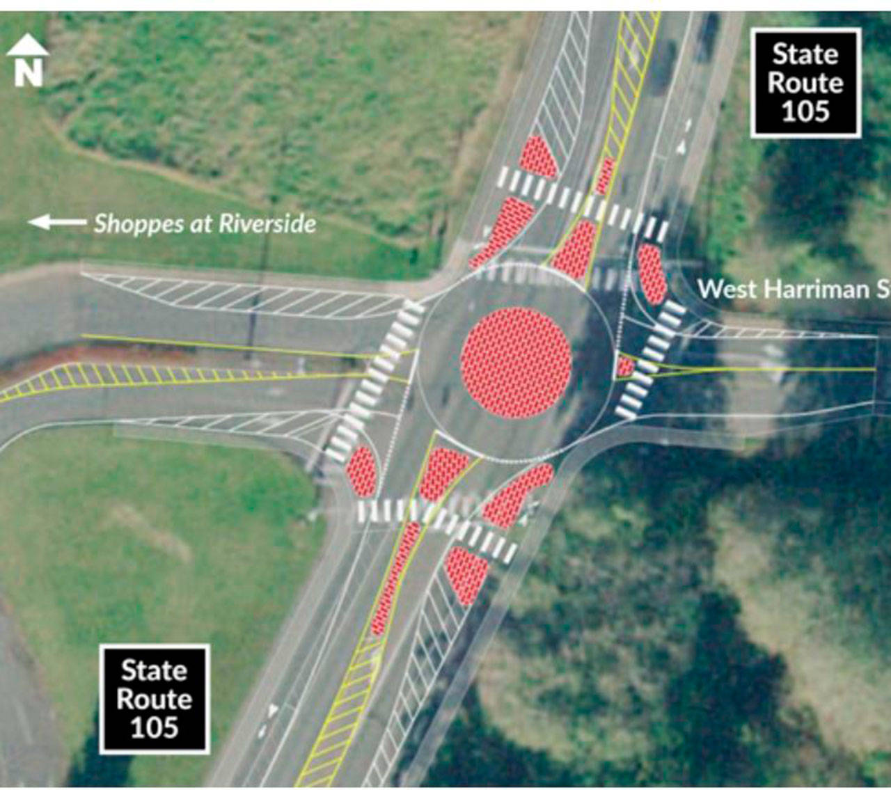 COURTESY STATE DEPARTMENT OF TRANSPORTATION
The state is proposing removing the traffic light at Boone Street and West Harriman and installing a roundabout.