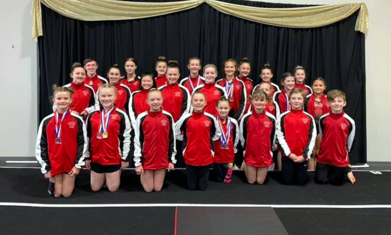 PHOTO BY SHELLY WALKER The Zero Gravity gymnastics team collected 23 first-place finishes at a regional championship meet on April 24. Nine Zero Gravity athletes qualified for the USA Gymnastics national championships beginning in June.