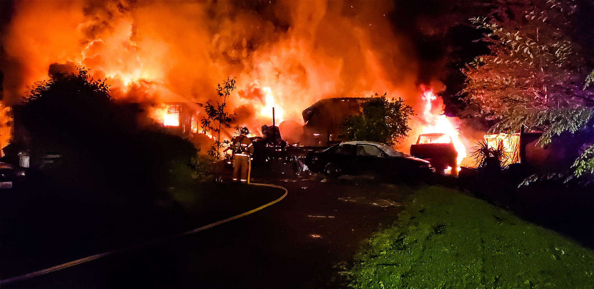 One fatality was reported at the scene of an overnight trailer fire in Satsop Wednesday morning. (Photo provided by Fire District #5)