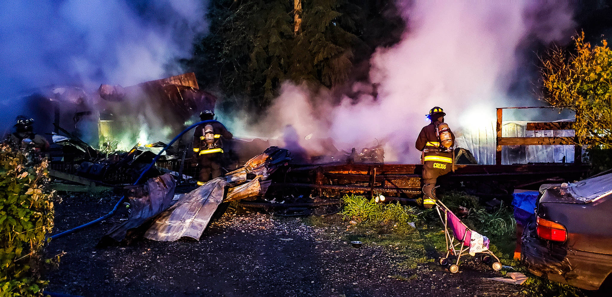 One fatality was reported at the scene of an overnight trailer fire in Satsop Wednesday morning.
(Photo provided by Fire District #5)