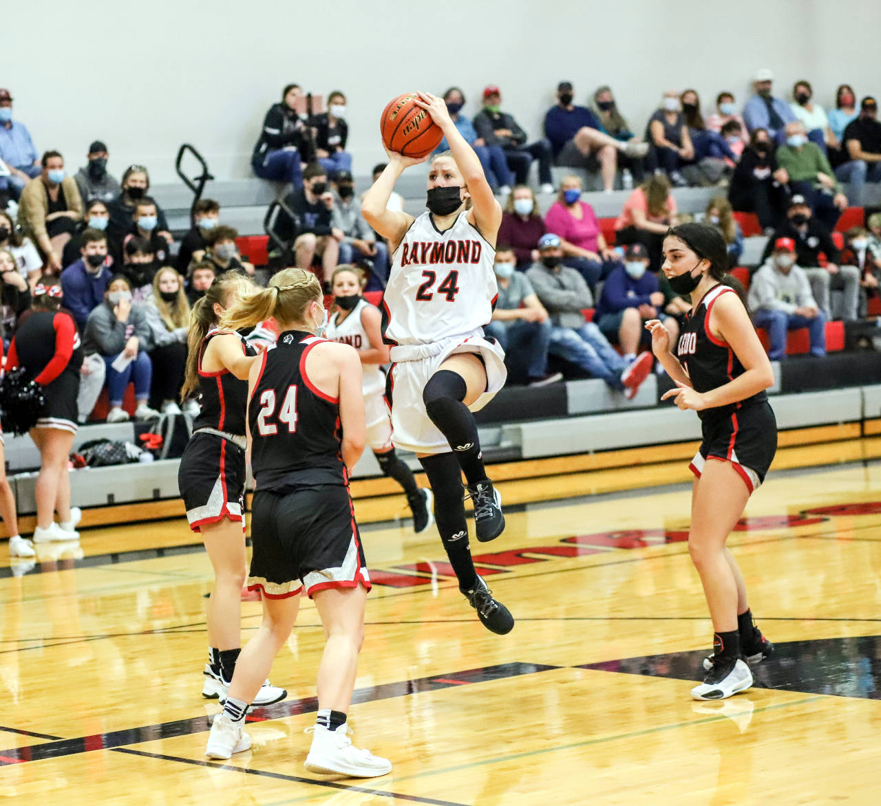 PHOTO BY LARRY BALE Raymond’s Karsyn Freeman shoots during the Seagulls’ 42-38 loss to Toledo in the 2B District 4 semifinals on Tuesday in Raymond.